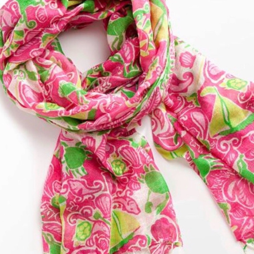 Lilly Pulitzer Lilly Loves Maryland Murfee Scarf Silk Cashmere Tassel Pink Ski